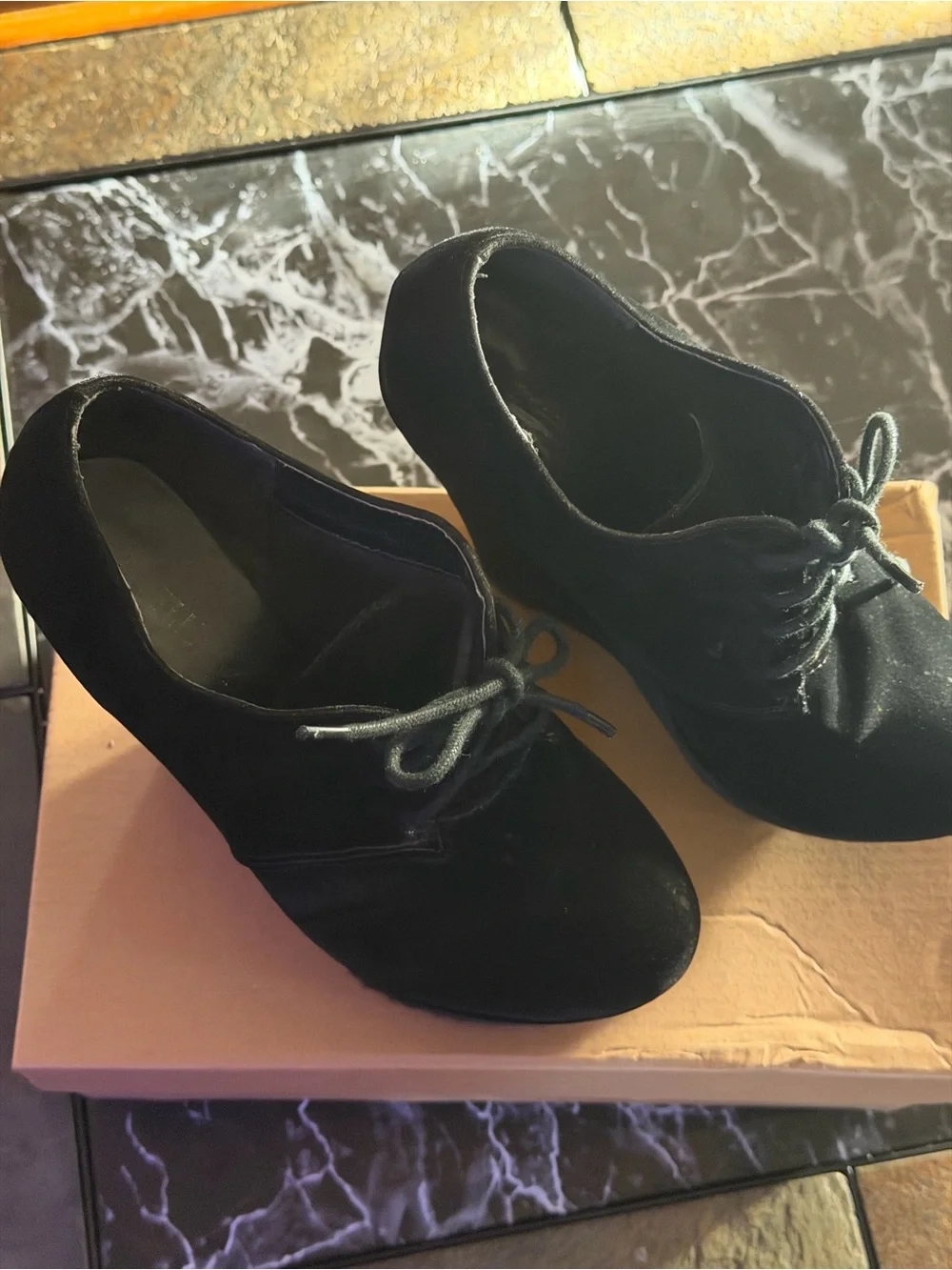 Women’s Black Suede Wedge Lace-Up Shoes